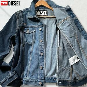 極美品/現行タグ●DIESEL ディーゼル デニムジャケット Gジャン ドッキング 切替デザイン 肩ファスナー インディゴ ロゴ刻印ボタン Mサイズ