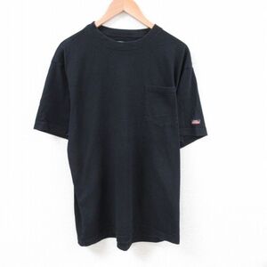 XL/古着 ディッキーズ Dickies 半袖 ブランド Tシャツ メンズ ポケット付き 無地 コットン クルーネック 黒 ブラック 23aug16 中古