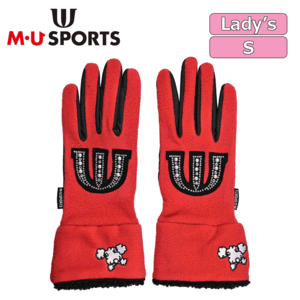 【レディース】M・U SPORTS キラキラモチーフ フリース 両手グローブ 703J6808【MUスポーツ】【レッド】【Sサイズ】【GolfGlove】