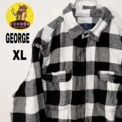 usa古着 GEORGE ネルシャツ　XL ブラック　ホワイトチェック