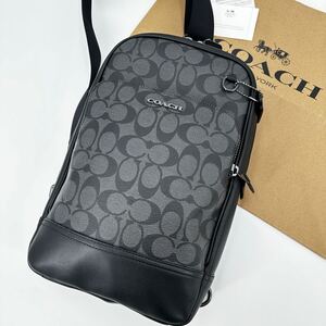 未使用級●COACH コーチ グラハム ボディバッグ スリングバッグ クロスボディ シグネチャー 斜め掛け ロゴ 金具 メンズ ショルダーバッグ