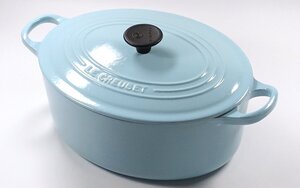 ∇花∇フランス【ル・クルーゼ/LE CREUSET】 鋳物ホーロー両手鍋 ココット・オーバル 25cm 蓋付 サテンブルー 高級キッチンウェア◆9