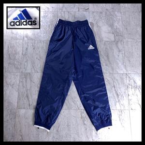 90s 古着 adidas ナイロンパンツ 青 ブルー サイドライン S相当