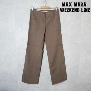 美品 MAX MARA WEEK END LINE マックスマーラ ウィークエンドライン ストレート ストレッチ ワイドパンツ スラックス 40 茶色