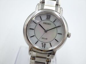 380596【1円スタート】SEIKO セイコー 稼動品 V181-0AD0 ラウンド シェル メンズ 時計 ソーラー ケース33mm