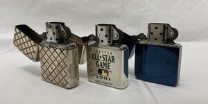 【5YM白01010F】★1円スタート★Zippo★ジッポ★2001★2002★MLB★格子柄★ブルーチタン★オイルライター★3本セット★喫煙具★現状品★