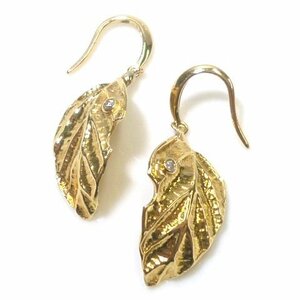 J◇K18 お洒落♪リーフ デザイン ピアス イエローゴールド 18金 Yellow Gold earrings Leaf 木葉 葉っぱ【ネコポスOK】