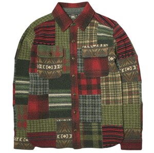 RRL ダブルアールエル Patchwork Work Shirt Sweater パッチワーク ワークシャツ セーター XS RED Double RL チェック 定価202,400円