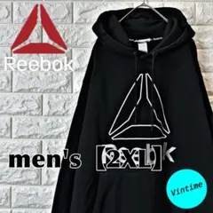 V272【Reebok】プリントロゴパーカー【メンズ2XL】ブラック