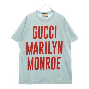 GUCCI グッチ 22AW MARILYN MONROE マリリンモンロービッグロゴ プリント半袖Tシャツ ブルー 548334 XJEI4