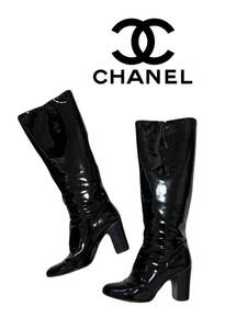 CHANEL/シャネル/エナメルロングブーツ/size36.5/黒/ココマーク