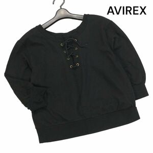 AVIREX Belle アヴィレックス 通年 2way♪ レースアップ 7分袖 カットソー Tシャツ トレーナー Sz.F　レディース 黒　K4T00950_6#F