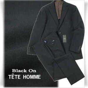 新品1円～★定価4.9万 Black On TETE HOMME テットオム ウール毛 シングル二つボタンスーツ 92A5 ノータック ブラック 黒 ◆5120◆