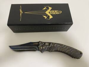 Marfione Custom Amphibian Persian Terraform Pattern Broken Anvil Damascus Blade, Flamed Titanium Handle フォールディングナイフ