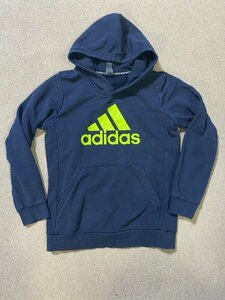 激安!adidas KIDS アディダス キッズ ネイビー 紺 フーデッド パーカー 160 定番 シンプル デカロゴ