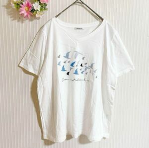 1307 ー大特価ー 【ensuite】 エンスウィート 良品 レディース トップス Tシャツ 白T （L） レナウン コットン 綿 ホワイト シンプル 鳥