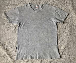 ★中古★AVIREX アヴィレックス 半袖 リブ Vネック Tシャツ Mサイズ ワッフル 灰 グレイ アビレックス