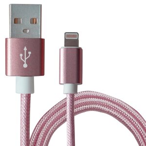 【新品即納】[1m/100cm]ナイロンメッシュケーブルiPhone用 充電ケーブル USBケーブル iPhone iPad iPod ローズピンク