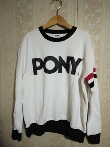 90s ポニー PONY ロゴマーク トレーナー L 袖ライン入り スウェット ビッグロゴ ビンテージ