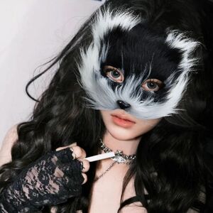 動物マスク ハロウィン マスク 仮面 仮装 猫 ぬいぐるみ フェイスガード 黒 男性女性ハーフ顔シミュレーションフェイスガード cosplay