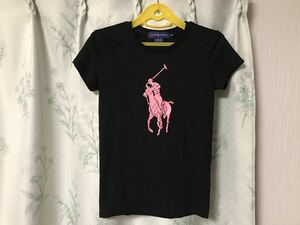 美品 ラルフローレン 半袖 黒色 ブラック Tシャツ ピンクポニー WALK PINK PONY Ralph Lauren