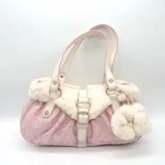 CELINE マカダム ラビットファー ハンドバッグ