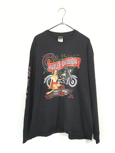 古着 10s HARLEY DAVIDSON 美女 バイク グラフィック 長袖 Tシャツ ロンT XL 古着