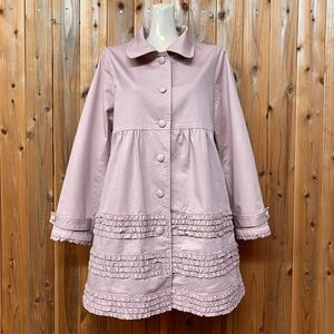 PINKHOUSE ＊ ピンクハウス ピコフリル付き Aラインハーフコート ハーフジャケット ピンク ストレッチ入り 綿コート ミドル丈