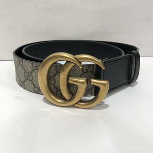 【GUCCI】グッチ GGベルト GGスプリーム 400593 ダブルGバックル ブラック ベージュ ゴールド メンズ レザー 総柄 ts202405