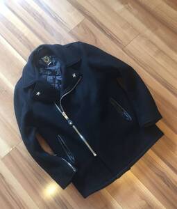 美品 USA製 Schott NYC ウール ライダース/ Pコート・36 (M～L相当）ブラック・ワンスター/ Schottジップ・中綿・送料1280円～