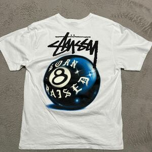 確実正規品　STUSSY BORN x RAISED tee tシャツ 8ボール　ショーンロゴ　 M 白　ホワイト