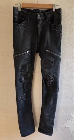 00s L.G.B. leather cross patch denim