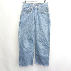 ◇ Levis リーバイス シンプル カジュアル 裾ダメージ加工 ワイドデニムパンツ サイズＷ38 L32 ライトブルー レディース E