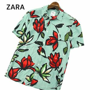 ZARA ザラ マン 春夏 RELAXED FIT 現行タグ★ 【花柄 フラワー 総柄】 半袖 レーヨン シャツ Sz.S　メンズ モロッコ製　A4T04371_4#A