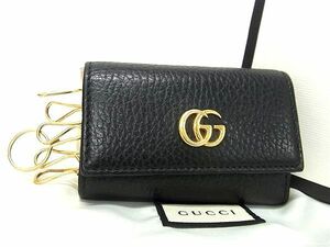 1円 ■美品■ GUCCI グッチ 456113・2149・GGマーモント レザー 6連 キーケース 鍵入れ メンズ レディース ブラック系 FC5543