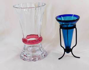 ９７クリスタルガラス 花瓶・ブルー置物