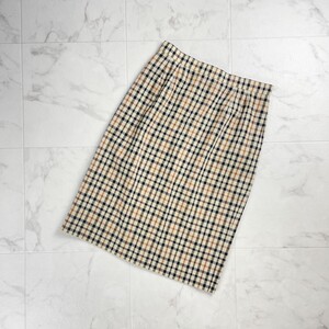 美品 DAKS ダックス チェック リネン混 膝丈タイトスカート 膝丈 裏地あり レディース ボトムス ベージュ系 サイズ66-92*TC11