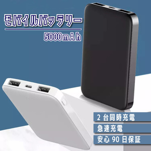 モバイルバッテリー 安心のPSEマーク ホワイト 充電池 iPhone Android 対応 5000mAh 小型 充電器 2台同時充電 急速充電 防災