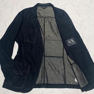 アルマーニエクスチェンジ【極美 王者の貫禄】ARMANI EXCHANGE デニム テーラードジャケット XLサイズ リネン 麻 Gジャン インディゴブルー