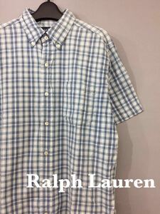 ポロラルフローレン Polo by Ralph Lauren ボタンダウンシャツ 半袖 襟 チェック柄 ブルー メンズ Mサイズ ～▽