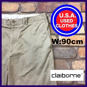 BP3-427★W90センチ位★USA直輸入【claiborne】ノータック ストレッチ チノパンツ【W34 メンズ L】ベージュ アメカジ ゴルフ ワーク