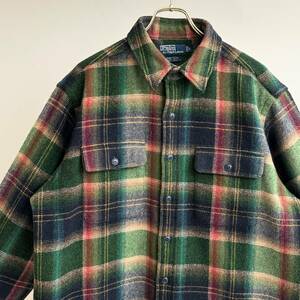 希少《 Mint Condition(Dead) / 好配色 》90s 超極上品【 Ralph Lauren オンブレ グラデーション ウール ボックスシャツ XL ビンテージ 】