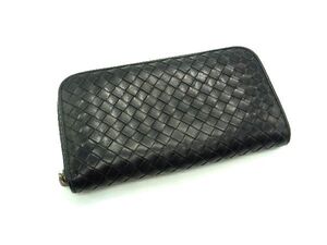 BOTTEGA VENETA ボッテガヴェネタ イントレチャート レザー ラウンドファスナー 長財布 ウォレット ブラック系 DH1733