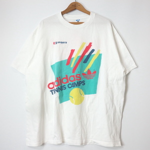 adidas■テニスキャンプ プリントTシャツ ホワイト/XL 90S USA製 アディダス