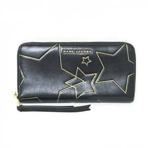 マークジェイコブス MARC JACOBS 長財布 M0013325 - レザー 黒×ベージュ スター(星)/型押し加工/ラウンドファスナー 財布