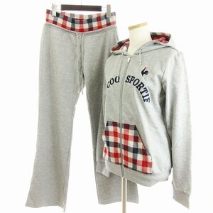 ルコックスポルティフ le coq sportif ジップパーカー スウェットパンツ セットアップ 上下 チェック グレー L ■ECS レディース