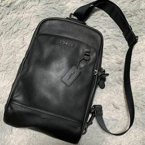 極美品 COACH コーチ ボディーバッグ グラハム レザー ショルダーバッグ クロスボディ金具ロゴ 斜め掛け 肩掛け ビジネス 黒 ブラック