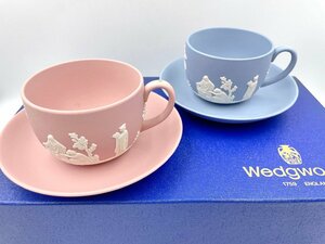 WEDGWOOD ウェッジウッド ジャスパー カップ＆ソーサー ティカップ ブルー・ピンク / 現状品 （HJ033）