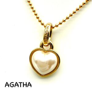 AGATHA｜アガタ ネックレス【アクティ】ハート フェイクパール ロゴ ゴールドカラー ボールチェーン ヴィンテージ アクセサリー ac1091