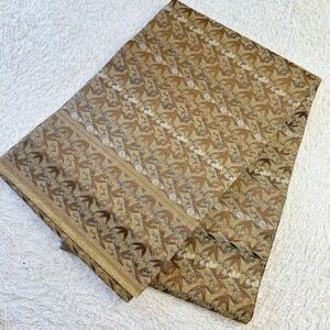 【ルネートル】帯 袋帯 全通柄 総柄 草木小花模様 茶 金 長さ 396cm 着物 和装小物 ★同梱可★ 5021